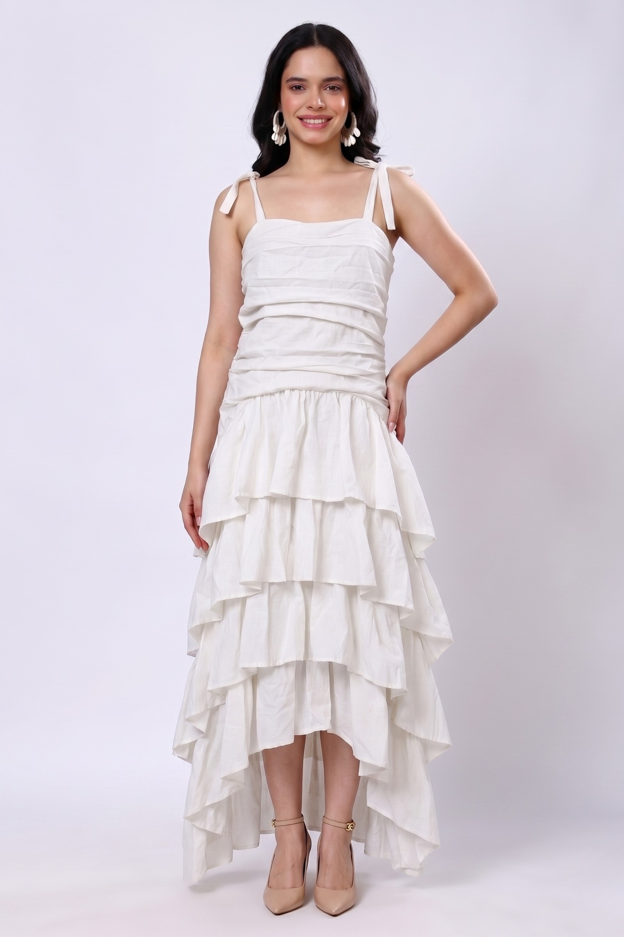100% Handwoven Cotton Ruffle Layered Dress